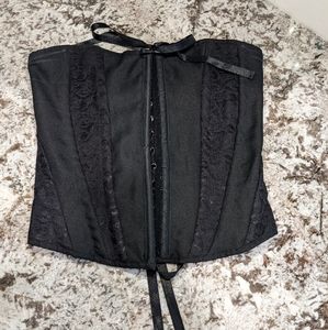 90s Style Black Boning and Lace Bustier Top with Corset Lacing in the Ba…